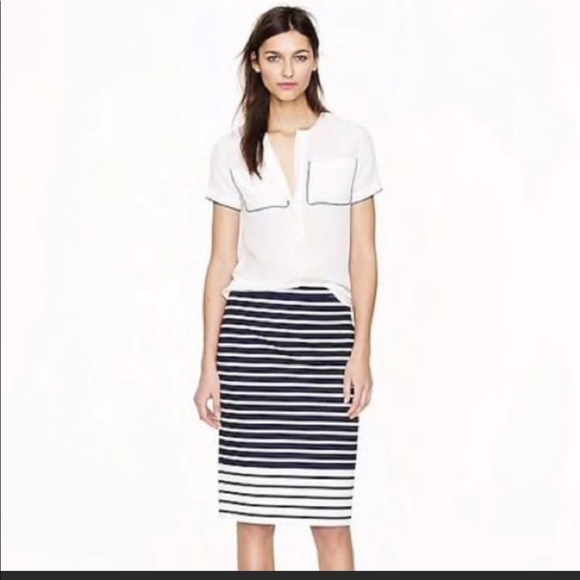 J. Crew navy & cream striped pencil skirt size 12 - Picture 3 of 12